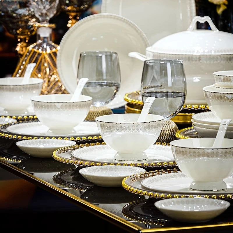 Luxury Bone China Dinnerware Set for 10 | Galaxy Love Light Luxury Collection (60 Pieces)