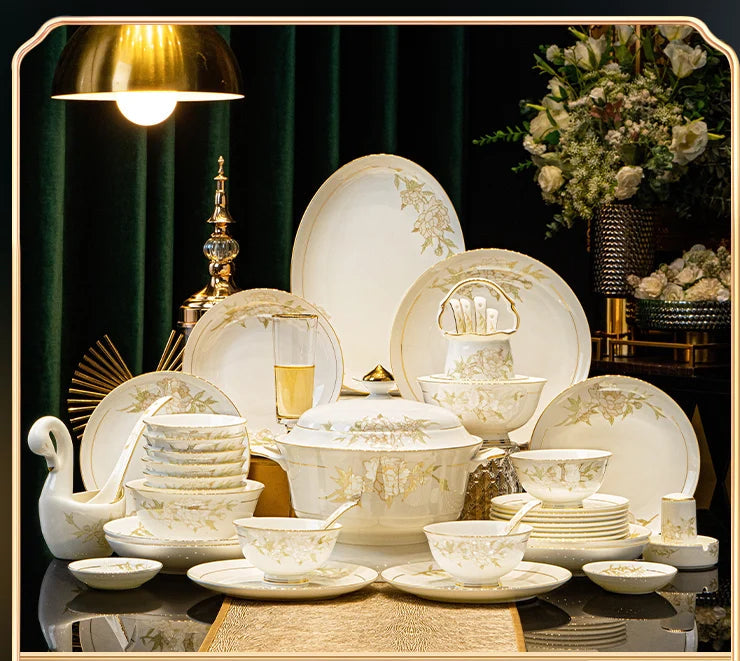 Luxury Floral Porcelain Dinnerware Set | Peony Feast Light Luxury Collection