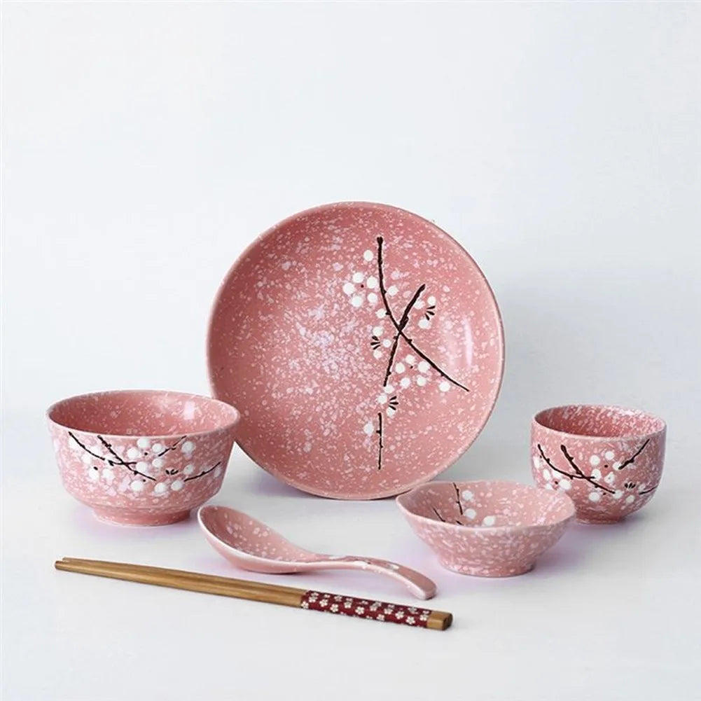 Luxury Japanese Ceramic Dinnerware Set | Scenic Pink Tableware Collection (6-Piece Set)