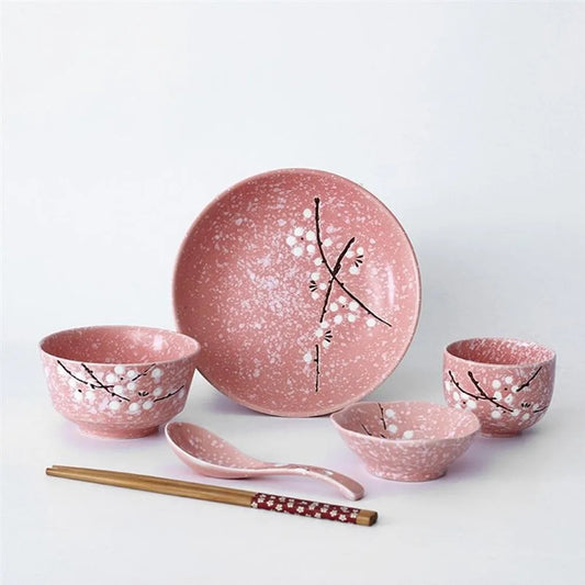 Luxury Japanese Ceramic Dinnerware Set | Scenic Pink Tableware Collection (6-Piece Set)
