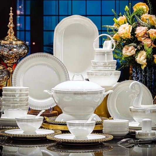 Luxury Bone China Dinnerware Set for 10 | Galaxy Love Light Luxury Collection (60 Pieces)
