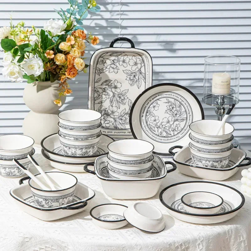 Luxury Porcelain Dinnerware Set for 4 | Lucky & Joyous Gift Box Tableware Collection