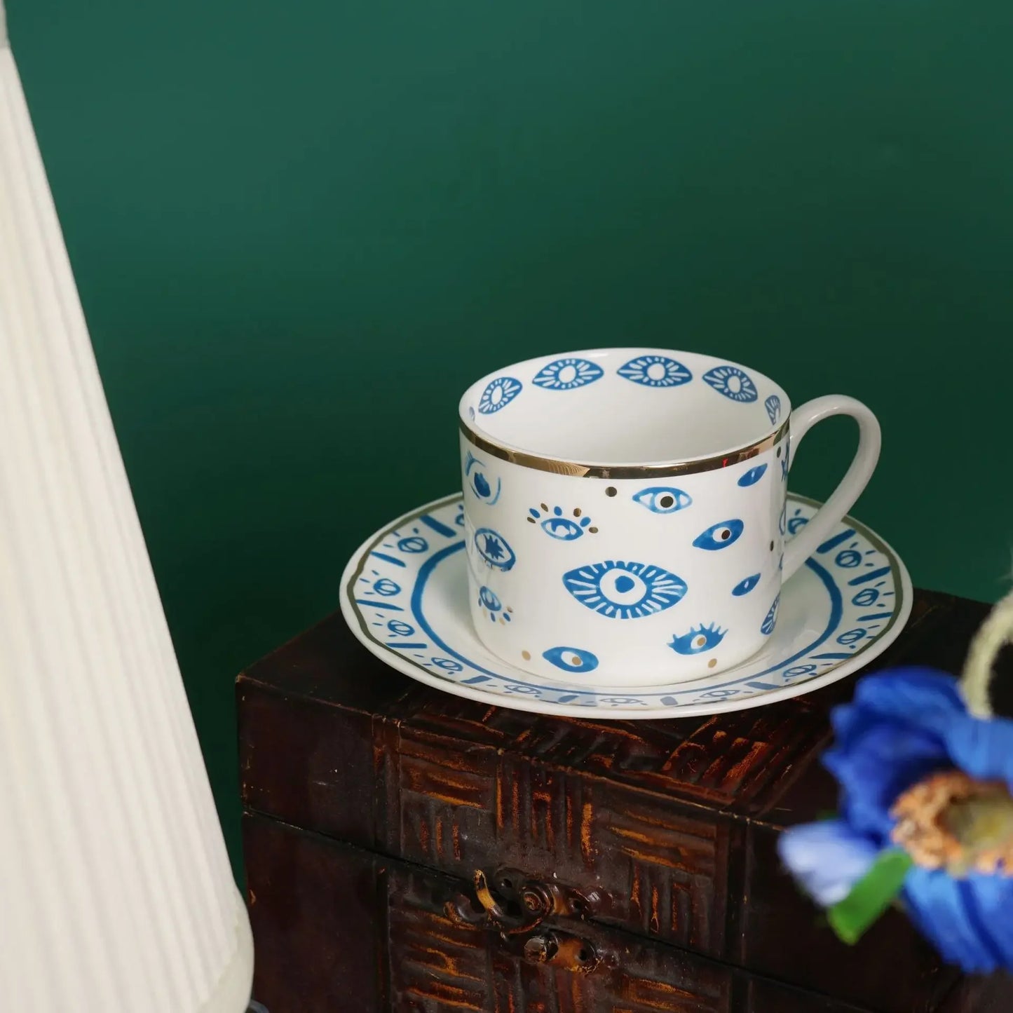 Luxury Italian Ceramic Coffee Cup Set | Vintage Mug & Saucer with Tray
